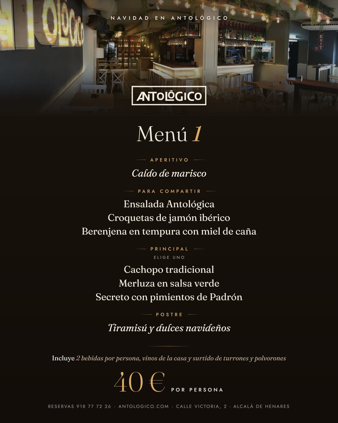 Menú 1 de Navidad, 40 € por persona